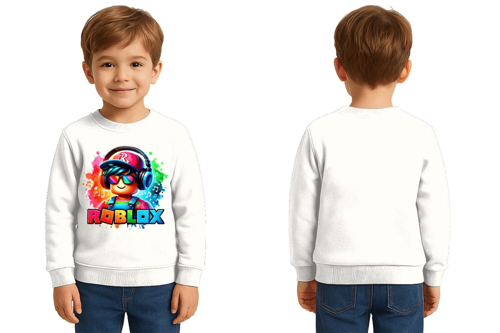 Unisex roblox Baskılı Çocuk Swaetshirt 3 İplik Şardonlu