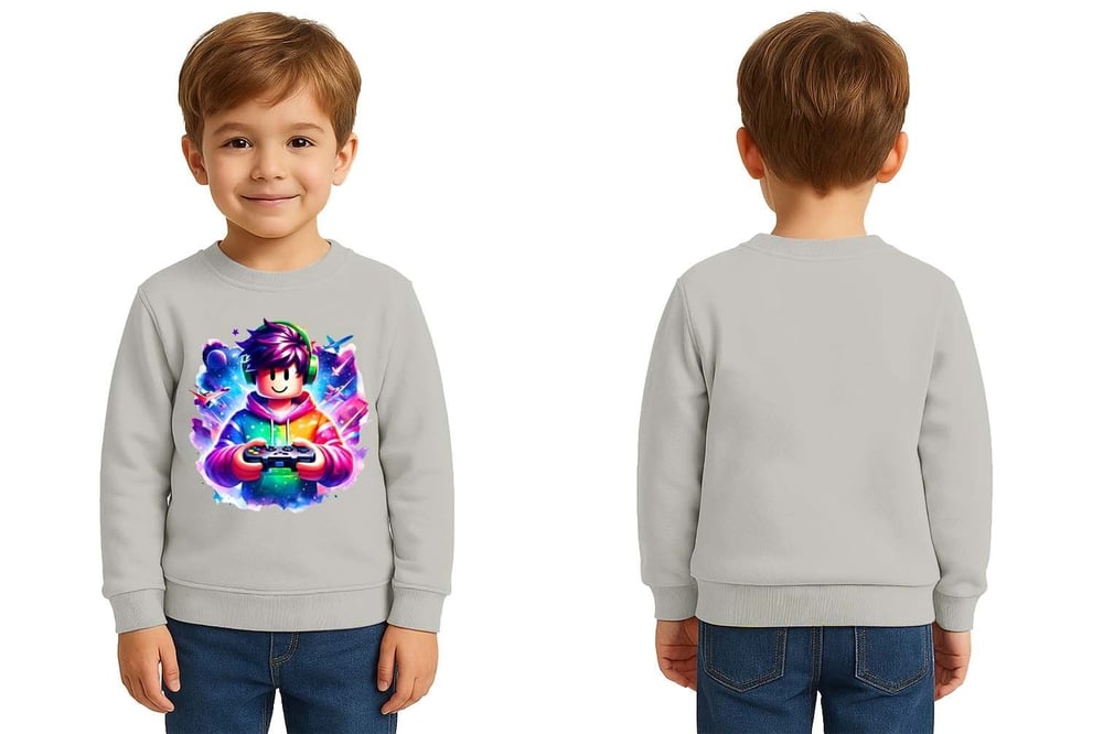 Unisex roblox Baskılı Çocuk Swaetshirt 3 İplik Şardonlu