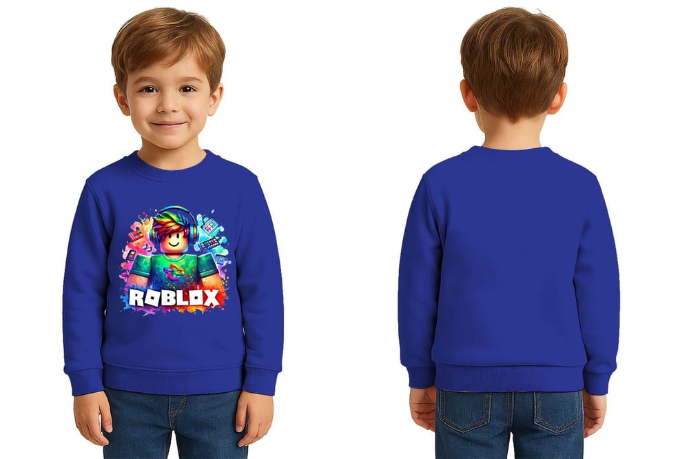 Unisex roblox Baskılı Çocuk Swaetshirt 3 İplik Şardonlu