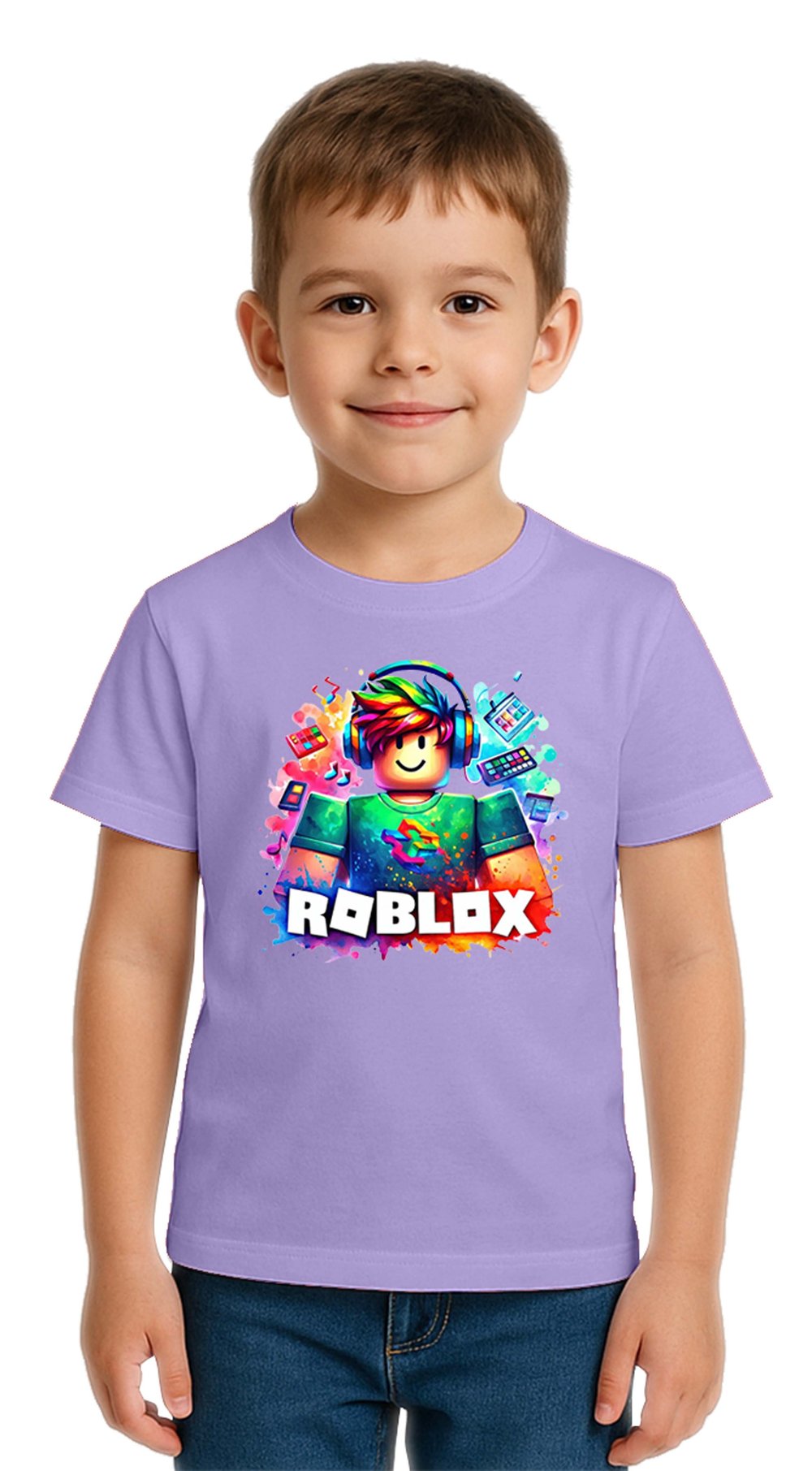 Unisex Roblox Baskılı Çocuk Tişört pamuklu penye kumaş