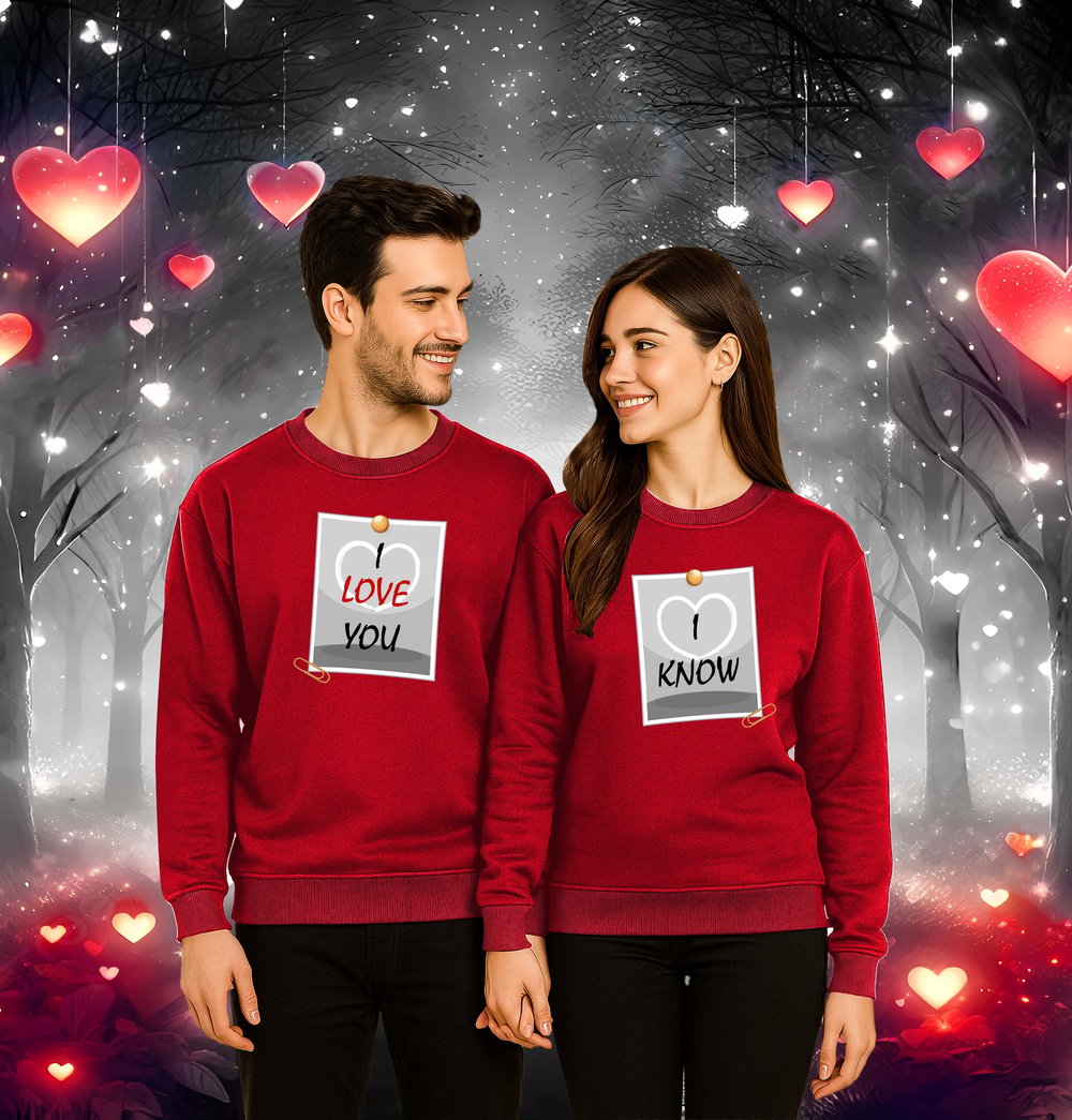 Unisex Sevgililer günü Baskılı yetişkin Swaetshirt 3 İplik Şardonlu