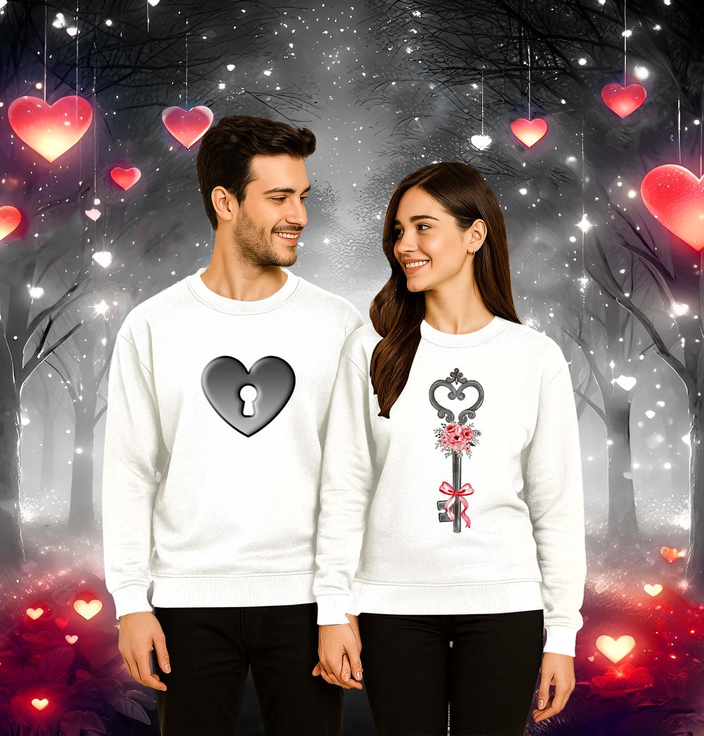 Unisex Sevgililer günü Baskılı yetişkin Swaetshirt 3 İplik Şardonlu