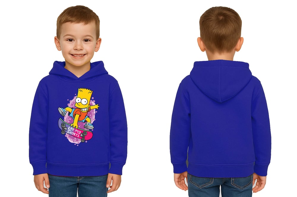 Unisex Simpson Baskılı Çocuk Swaetshirt Kapşonlu 3 İplik Şardonlu