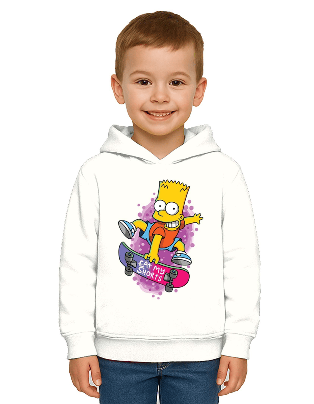 Unisex Simpson Baskılı Çocuk Swaetshirt Kapşonlu 3 İplik Şardonlu