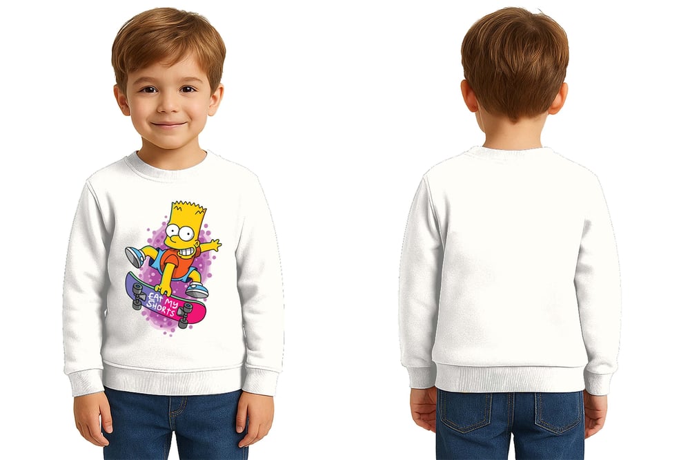 Unisex Simpson Baskılı Çocuk Swaetshirt 3 İplik Şardonlu