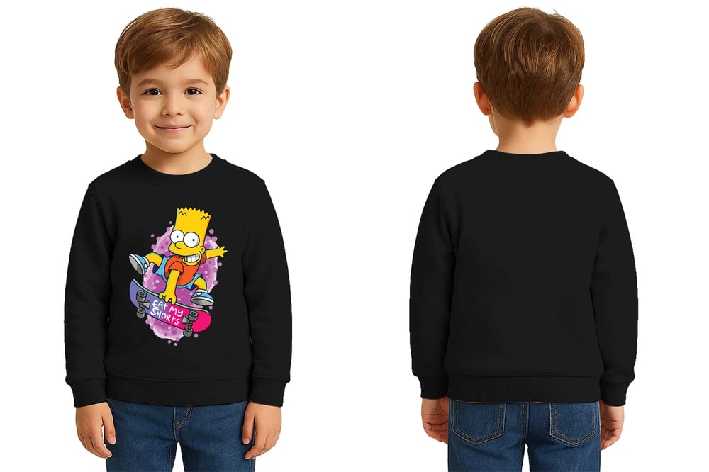 Unisex Simpson Baskılı Çocuk Swaetshirt 3 İplik Şardonlu