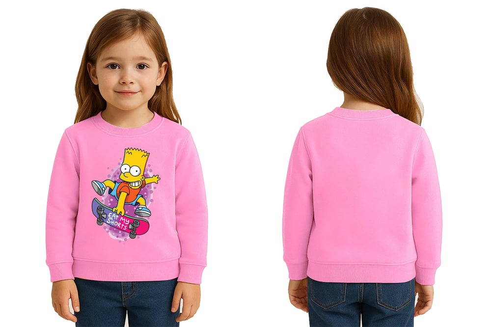 Unisex Simpson Baskılı Çocuk Swaetshirt 3 İplik Şardonlu