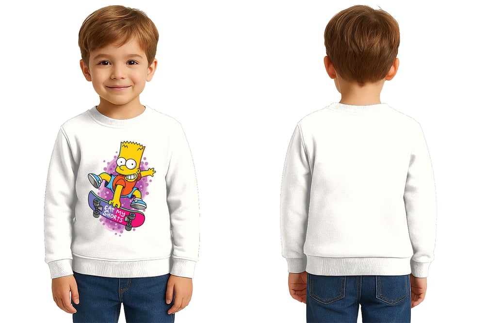 Unisex Simpson Baskılı Çocuk Swaetshirt 3 İplik Şardonlu