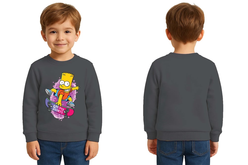 Unisex Simpson Baskılı Çocuk Swaetshirt 3 İplik Şardonlu