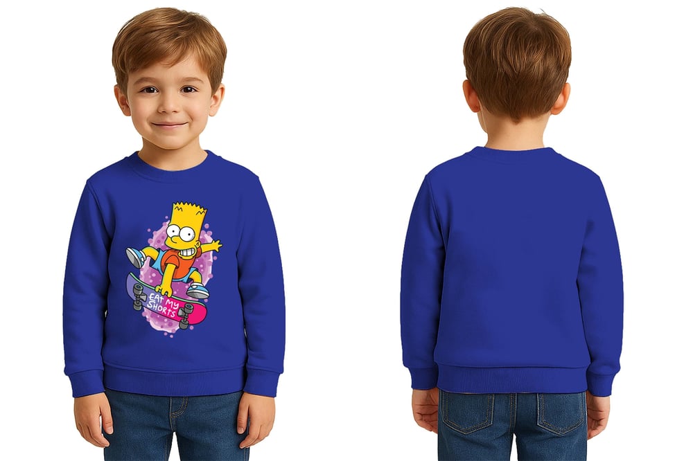 Unisex Simpson Baskılı Çocuk Swaetshirt 3 İplik Şardonlu