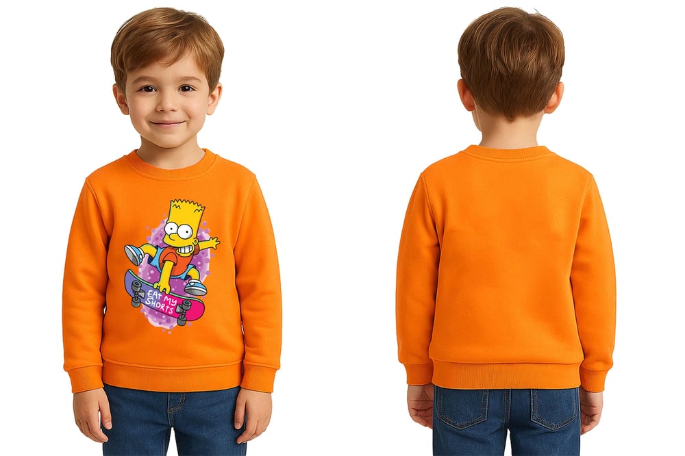 Unisex Simpson Baskılı Çocuk Swaetshirt 3 İplik Şardonlu