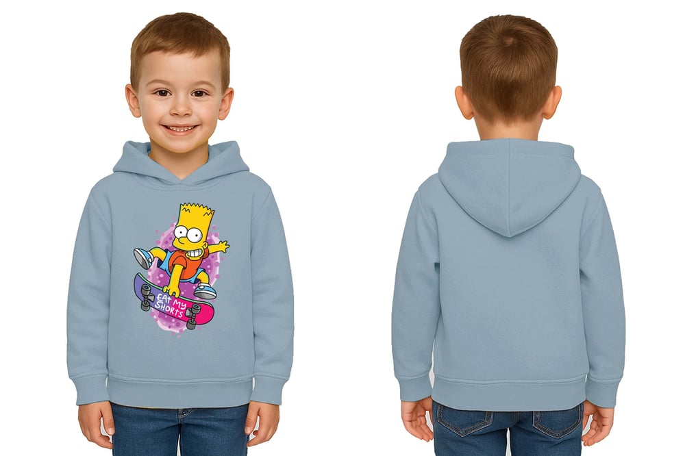 Unisex Simpson Baskılı Çocuk Swaetshirt Kapşonlu 3 İplik Şardonlu