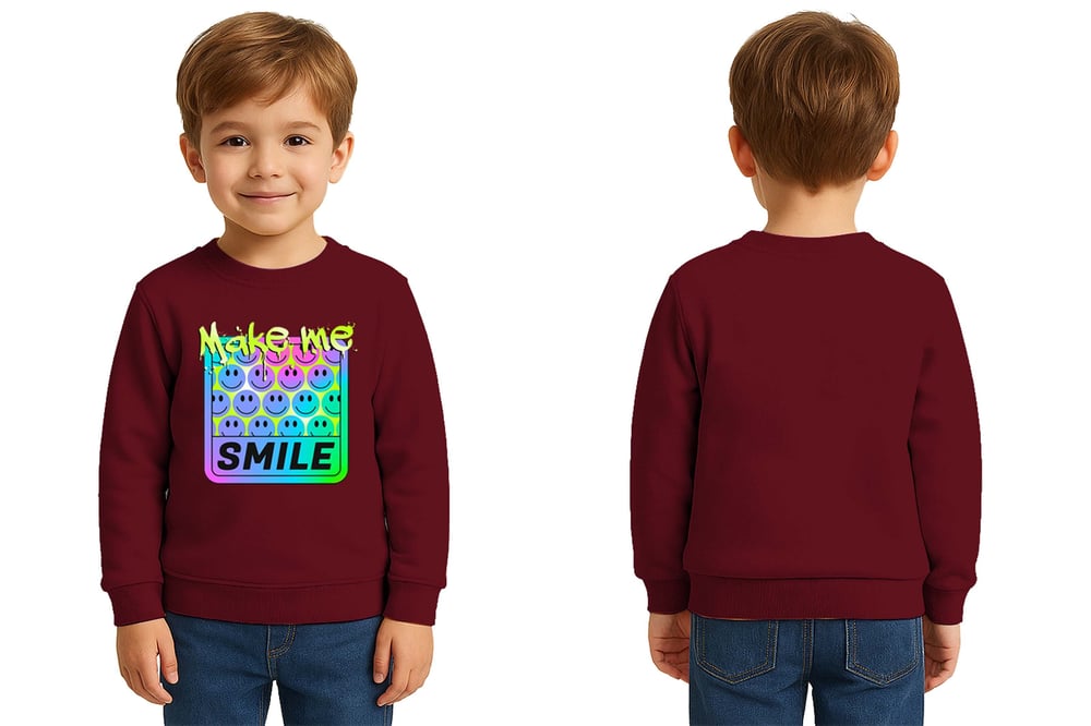 Unisex Smile Baskılı Çocuk Swaetshirt 3 İplik Şardonlu