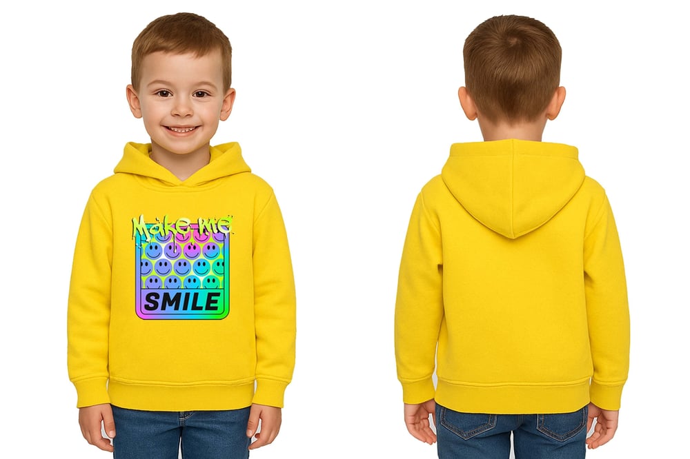 Unisex Smile Baskılı Çocuk Swaetshirt Kapşonlu 3 İplik Şardonlu