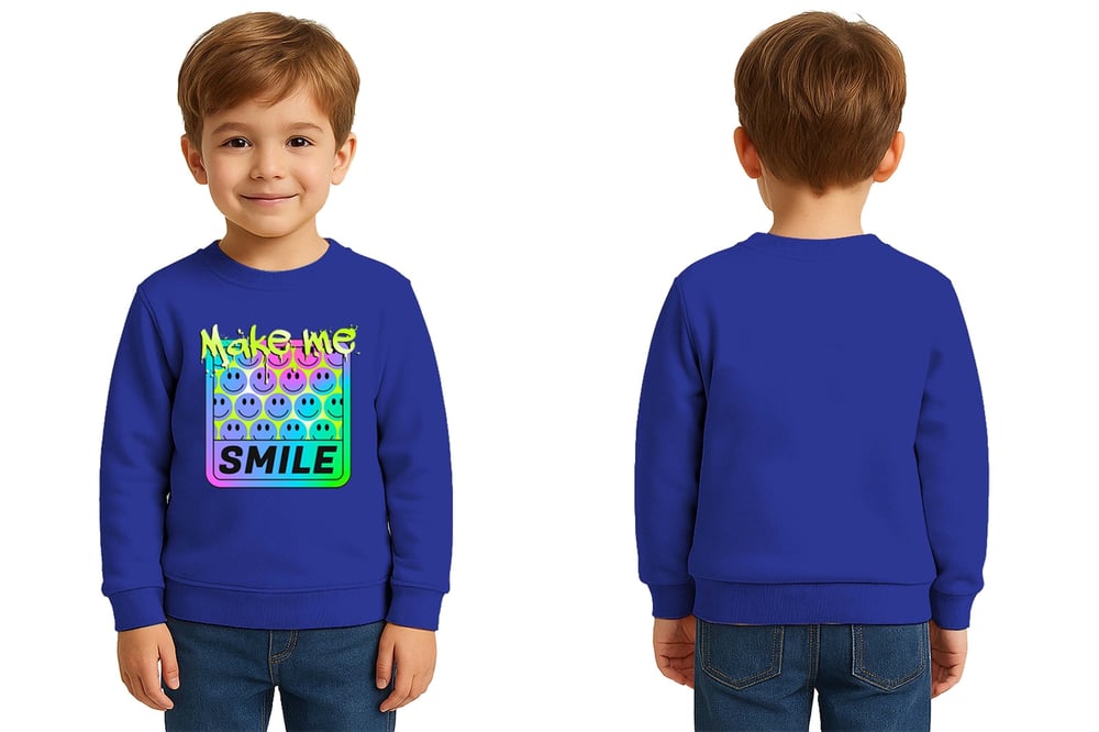 Unisex Smile Baskılı Çocuk Swaetshirt 3 İplik Şardonlu
