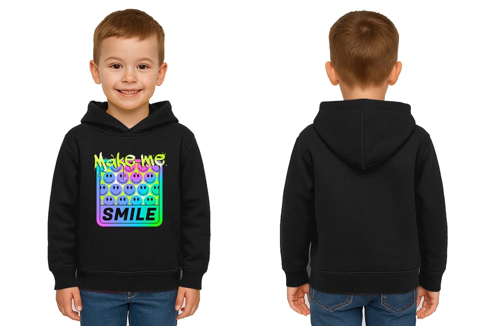 Unisex Smile Baskılı Çocuk Swaetshirt Kapşonlu 3 İplik Şardonlu