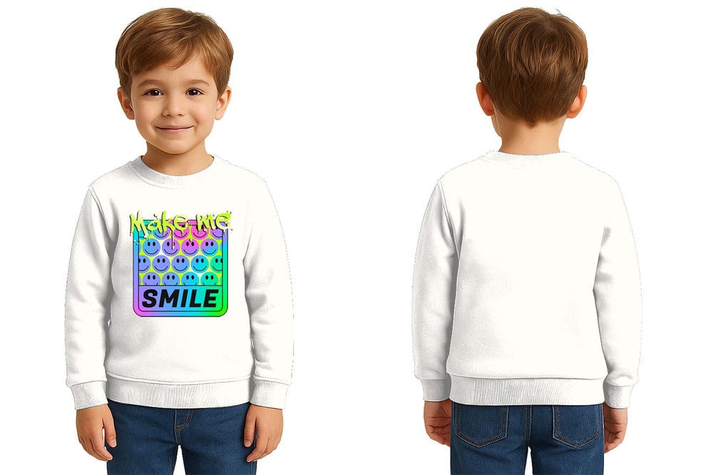 Unisex Smile Baskılı Çocuk Swaetshirt 3 İplik Şardonlu