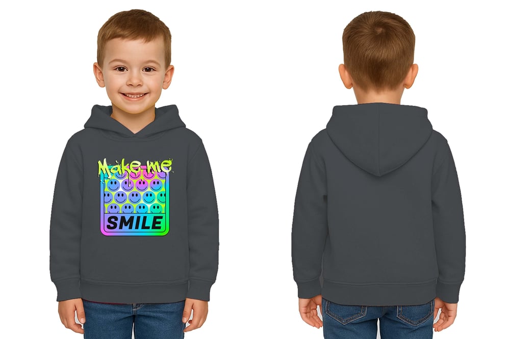 Unisex Smile Baskılı Çocuk Swaetshirt Kapşonlu 3 İplik Şardonlu