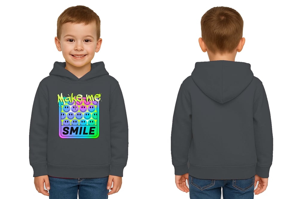 Unisex Smile Baskılı Çocuk Swaetshirt Kapşonlu 3 İplik Şardonlu