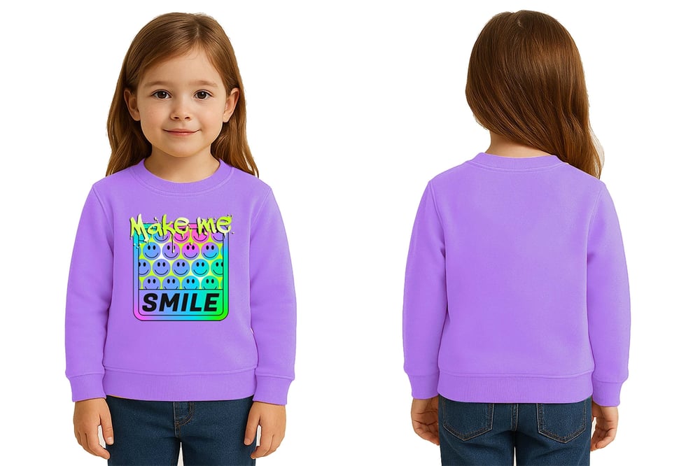 Unisex Smile Baskılı Çocuk Swaetshirt 3 İplik Şardonlu