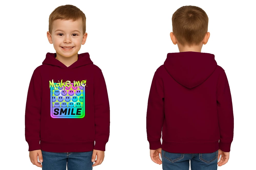 Unisex Smile Baskılı Çocuk Swaetshirt Kapşonlu 3 İplik Şardonlu