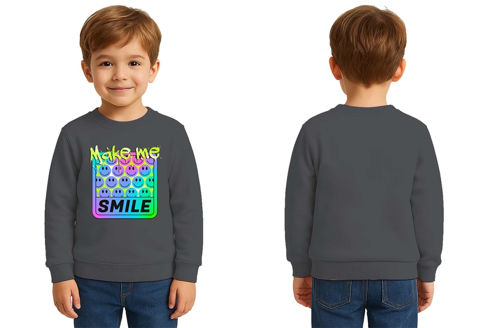 Unisex Smile Baskılı Çocuk Swaetshirt 3 İplik Şardonlu