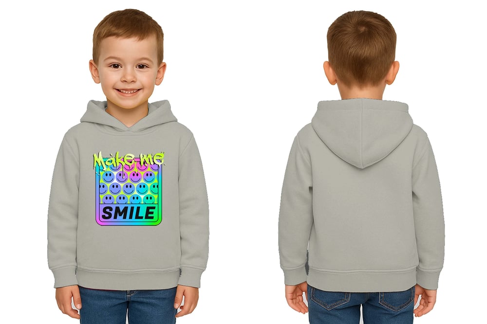 Unisex Smile Baskılı Çocuk Swaetshirt Kapşonlu 3 İplik Şardonlu