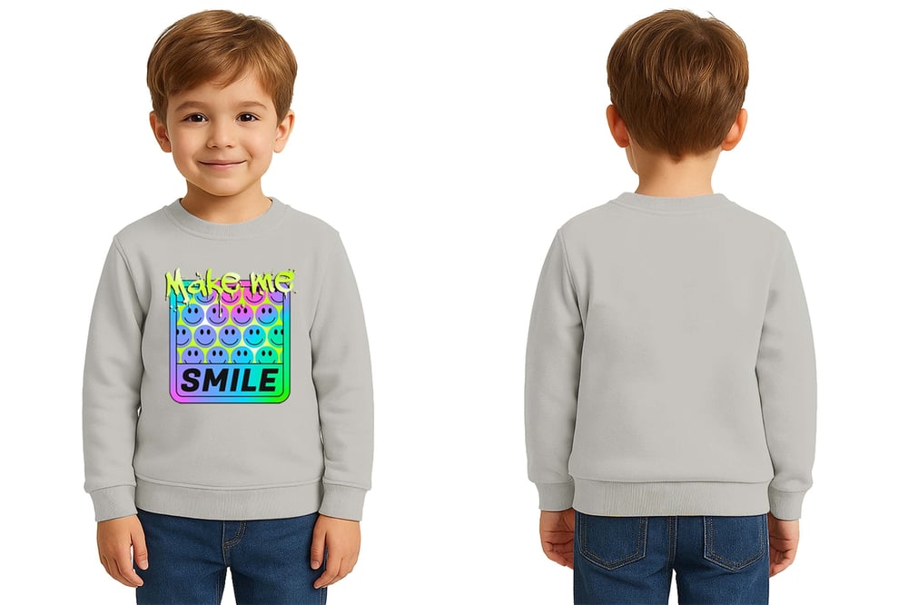Unisex Smile Baskılı Çocuk Swaetshirt 3 İplik Şardonlu
