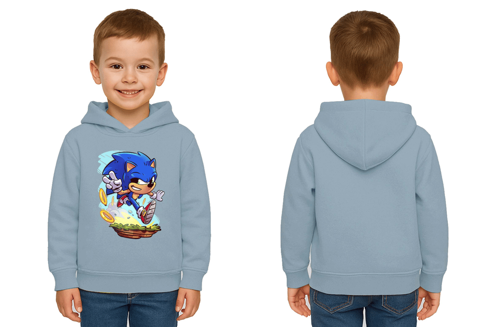 Unisex Sonic Baskılı Çocuk Swaetshirt Kapşonlu 3 İplik Şardonlu
