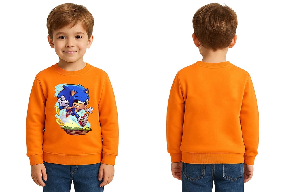 Unisex Sonic Baskılı Çocuk Swaetshirt 3 İplik Şardonlu