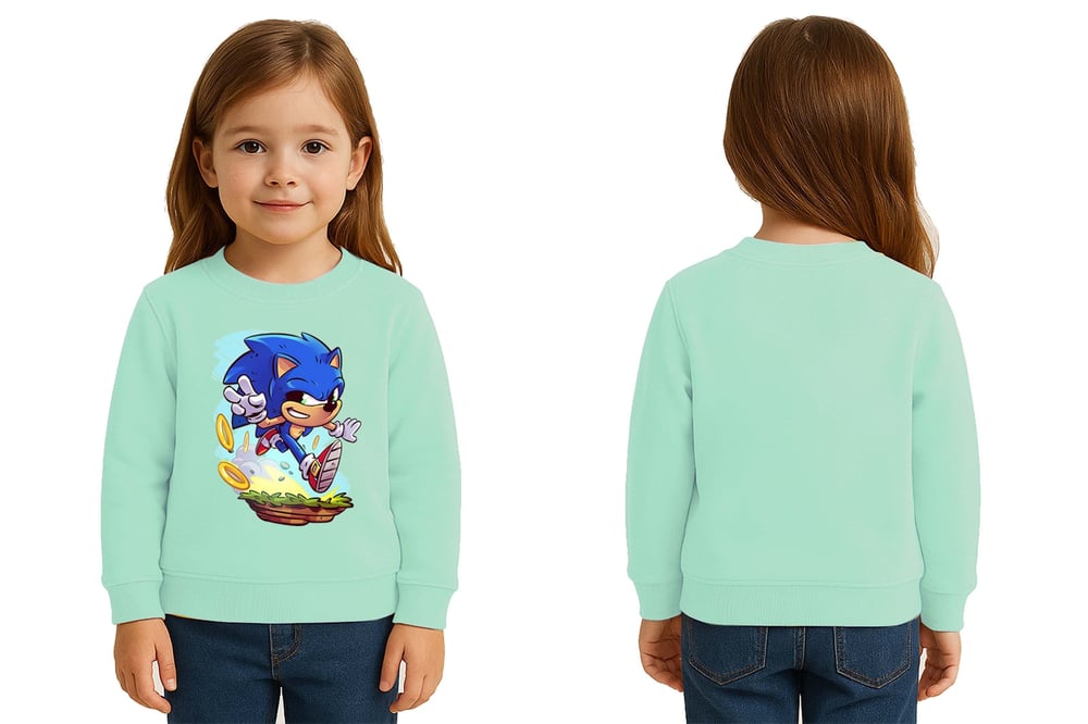 Unisex Sonic Baskılı Çocuk Swaetshirt 3 İplik Şardonlu