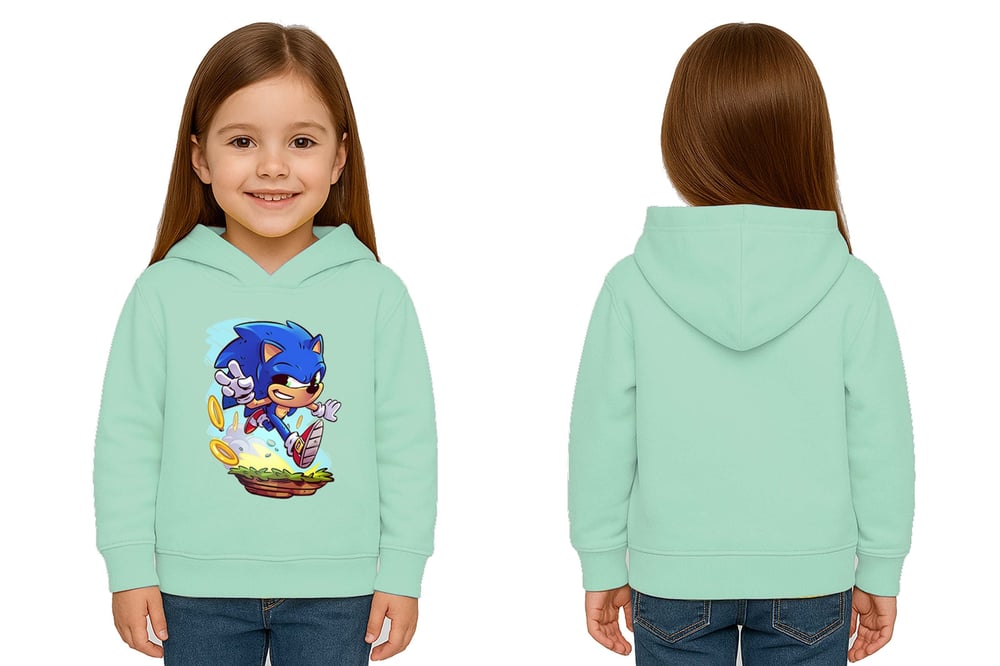 Unisex Sonic Baskılı Çocuk Swaetshirt Kapşonlu 3 İplik Şardonlu