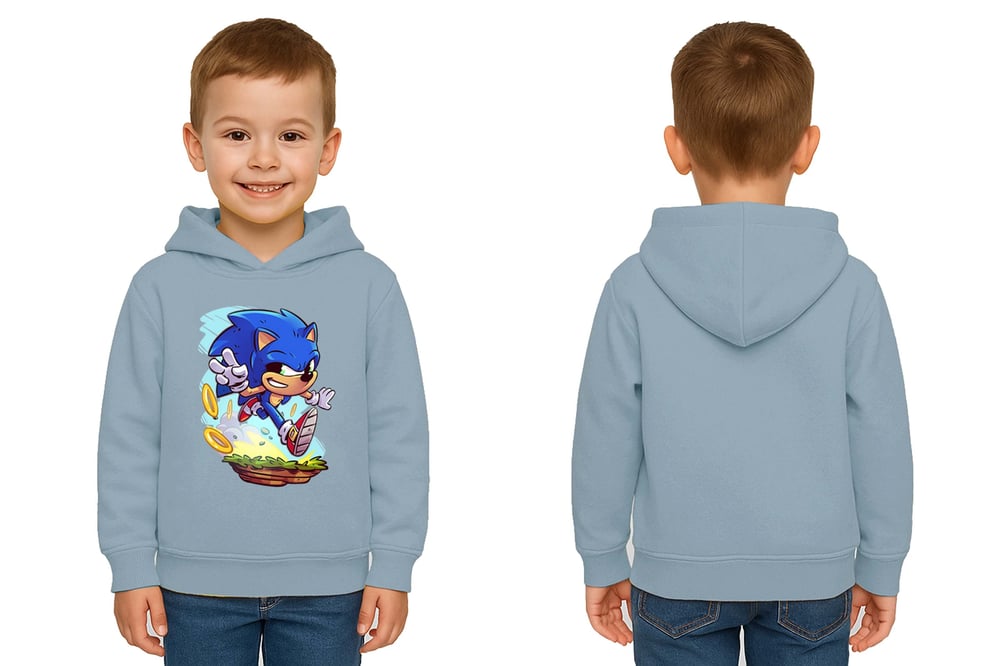 Unisex Sonic Baskılı Çocuk Swaetshirt Kapşonlu 3 İplik Şardonlu