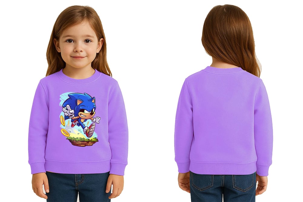 Unisex Sonic Baskılı Çocuk Swaetshirt 3 İplik Şardonlu