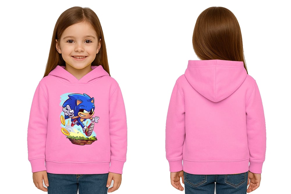 Unisex Sonic Baskılı Çocuk Swaetshirt Kapşonlu 3 İplik Şardonlu