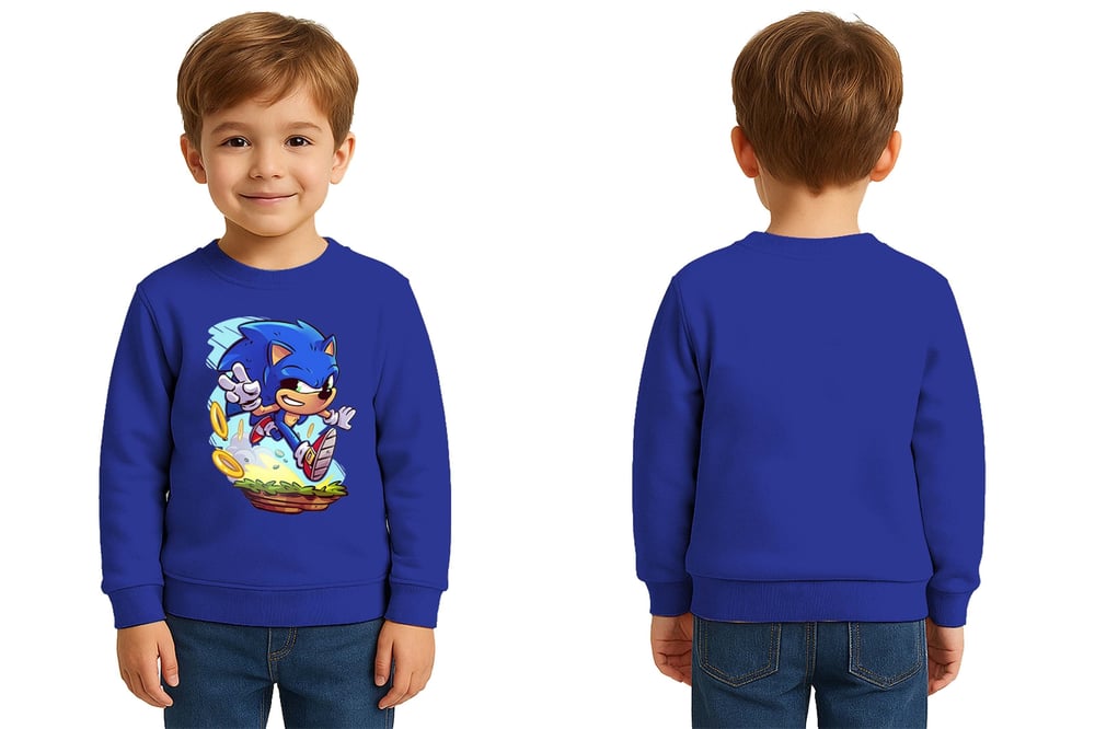 Unisex Sonic Baskılı Çocuk Swaetshirt 3 İplik Şardonlu