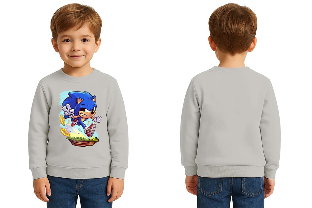 Unisex Sonic Baskılı Çocuk Swaetshirt 3 İplik Şardonlu