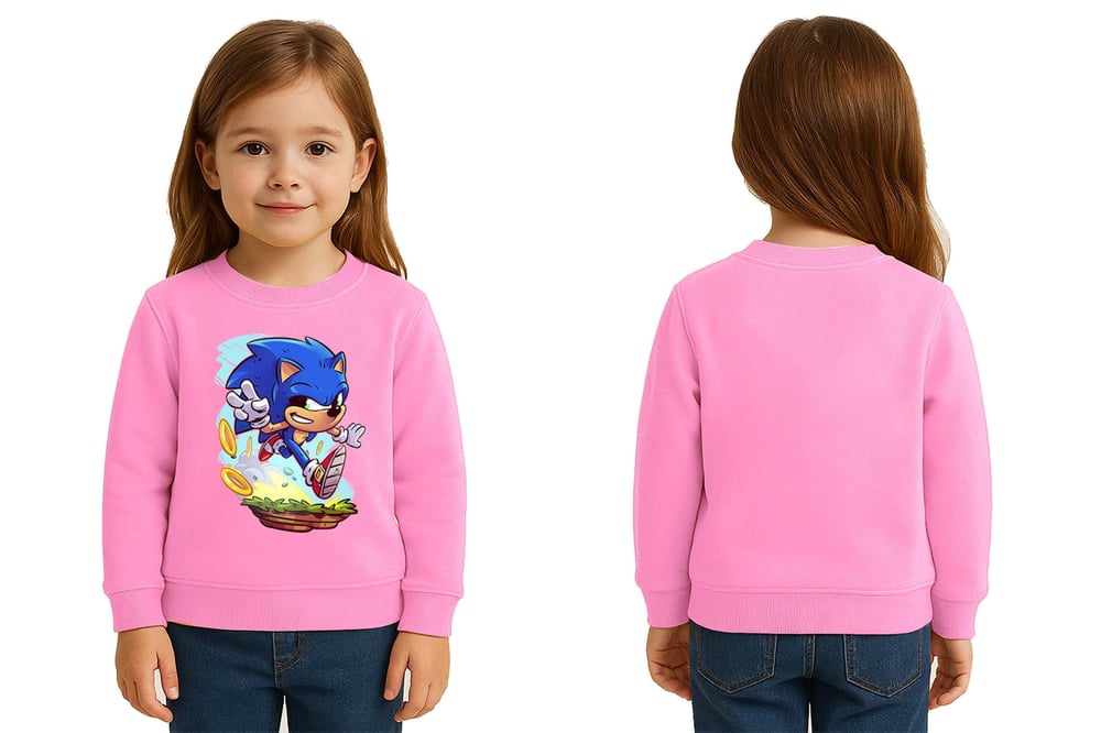 Unisex Sonic Baskılı Çocuk Swaetshirt 3 İplik Şardonlu