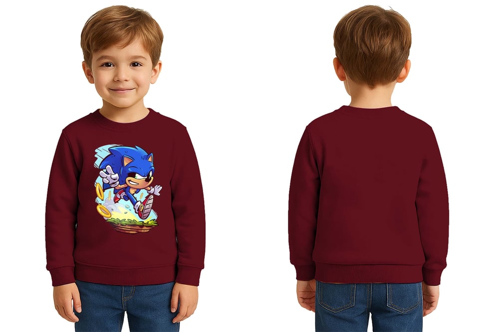 Unisex Sonic Baskılı Çocuk Swaetshirt 3 İplik Şardonlu