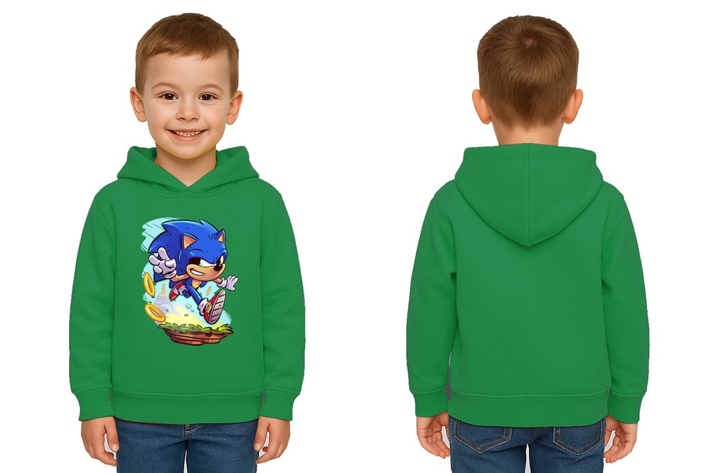 Unisex Sonic Baskılı Çocuk Swaetshirt Kapşonlu 3 İplik Şardonlu