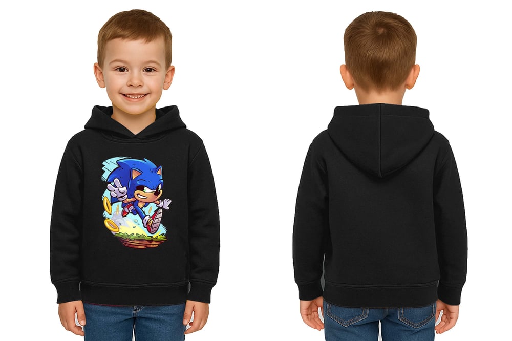 Unisex Sonic Baskılı Çocuk Swaetshirt Kapşonlu 3 İplik Şardonlu