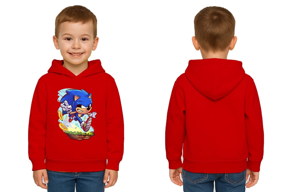 Unisex Sonic Baskılı Çocuk Swaetshirt Kapşonlu 3 İplik Şardonlu