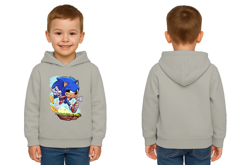 Unisex Sonic Baskılı Çocuk Swaetshirt Kapşonlu 3 İplik Şardonlu