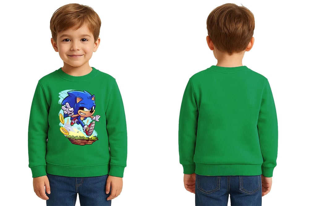 Unisex Sonic Baskılı Çocuk Swaetshirt 3 İplik Şardonlu