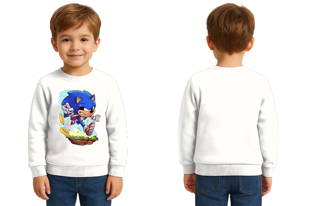 Unisex Sonic Baskılı Çocuk Swaetshirt 3 İplik Şardonlu