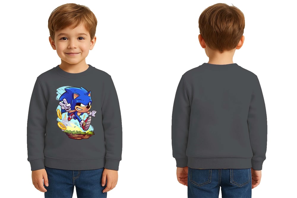 Unisex Sonic Baskılı Çocuk Swaetshirt 3 İplik Şardonlu