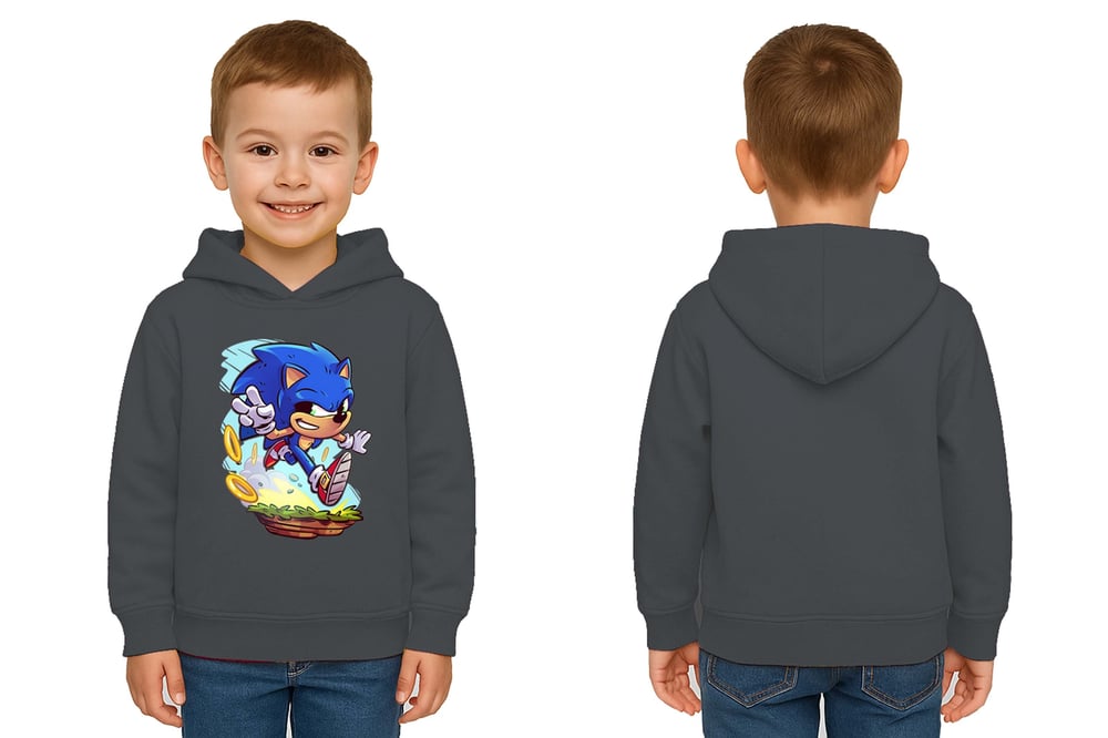Unisex Sonic Baskılı Çocuk Swaetshirt Kapşonlu 3 İplik Şardonlu