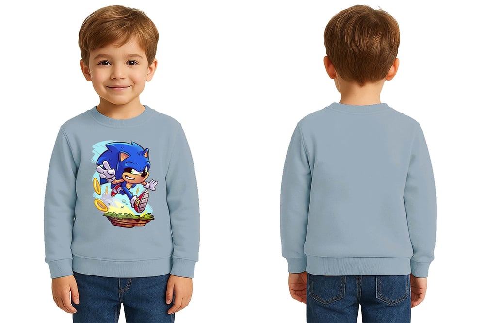 Unisex Sonic Baskılı Çocuk Swaetshirt 3 İplik Şardonlu