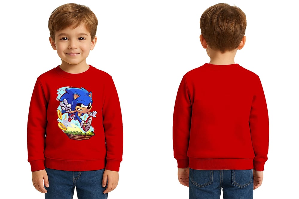 Unisex Sonic Baskılı Çocuk Swaetshirt 3 İplik Şardonlu