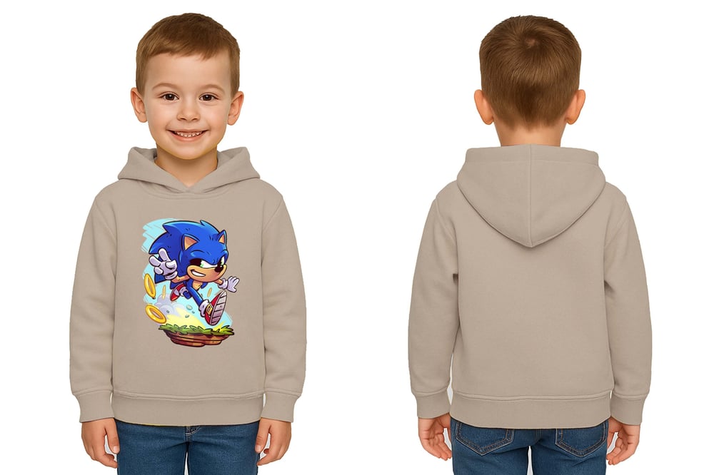 Unisex Sonic Baskılı Çocuk Swaetshirt Kapşonlu 3 İplik Şardonlu